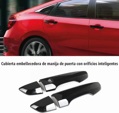 Vista 6 de Cubierta de espejo lateral + Kit de cubiertas para manija de puerta Compatible con Honda Civic 10ª generación 2016 2017 2018 2019 2020 2021 (Negro)