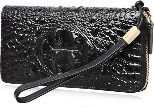 Vista 3 de PIJUSHI Cartera de pulsera de piel de cocodrilo para mujer, bolso de mano
