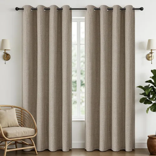 Vista 11 de CUCRAF Juego de 2 paneles de cortinas 100% opacas de 54 pulgadas de largo, cortinas texturizadas de lino para oscurecer la habitación, con ojales