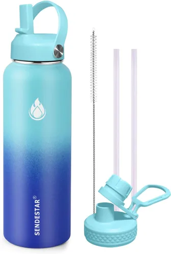 Vista 16 de SENDESTAR Botella de agua aislada de 24 onzas, boca ancha, botella de agua de 24 onzas con tapa con popote, tapa de boquilla, acero inoxidable