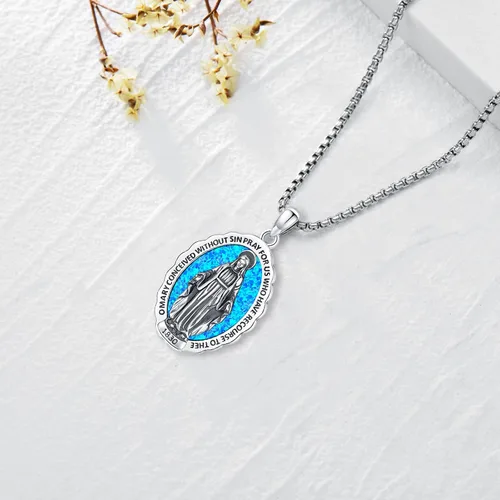 Vista 3 de LOOVE Collar de plata de ley 925 con medalla milagrosa de San MiguelSan CristóbaloCristóbal de JesúsSan BenitoVirgen María milagrosa para hombres