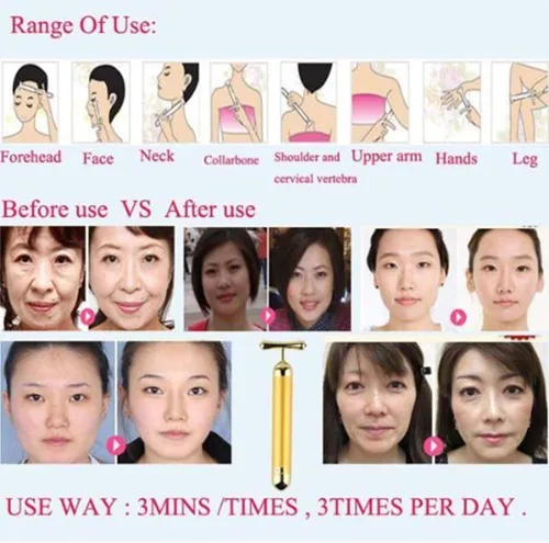 Vista 6 de AnHua Masaje facial de oro del rodillo del cuidado de la piel del pulso antienvejecimiento del masaje 24K de la belleza
