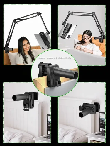 Vista 5 de Soporte de abrazadera de escritorio para suspensión de micrófono con brazo de tijera extensible y soporte, 5 orificios de inserción del brazo