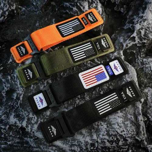 Vista 7 de Abanen Correa Táctica de Nylon Resistente para Garmin Instinct 3 45mm/ Instinct 2 Solar, Correa Deportiva con Bandera de Estrellas y Rayas para Negro