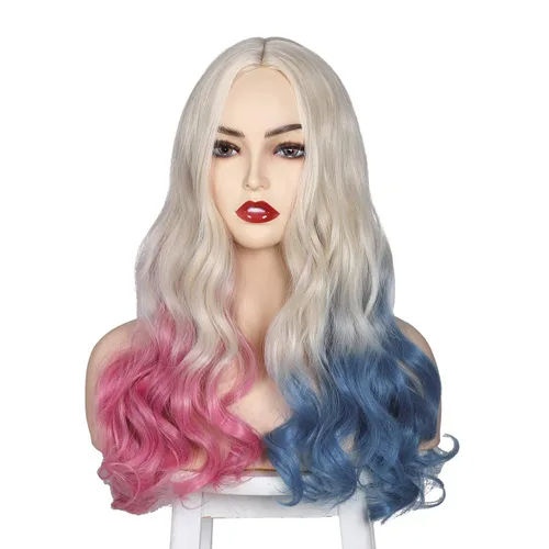 Vista 8 de ColorGround Peluca rubia con coletas azules y rosadas (peluca con collar de gargantilla)