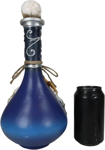 Vista 5 de Ebros Gift Wicca Occult Witchcraft Black Magic Inverted Heart Blue 'Drink Me!' Botella decorativa de poción con dedos de esqueleto, bordes plateados