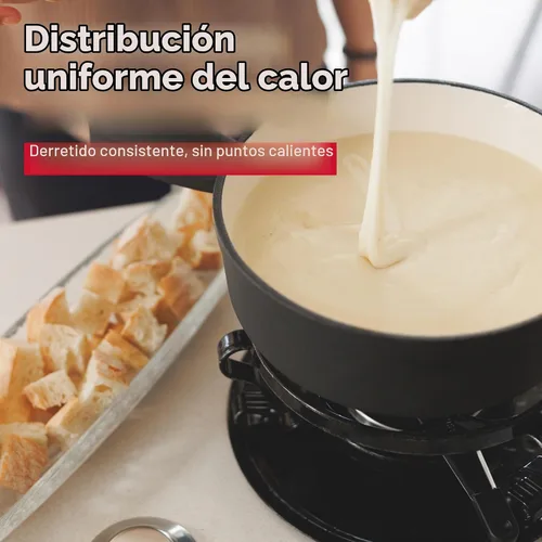 Vista 4 de Swissmar Lugano - Juego de fondue de queso de hierro fundido, 9 piezas, 2 cuartos de galón / 2 litros, ideal para derretir queso, chocolates Negro