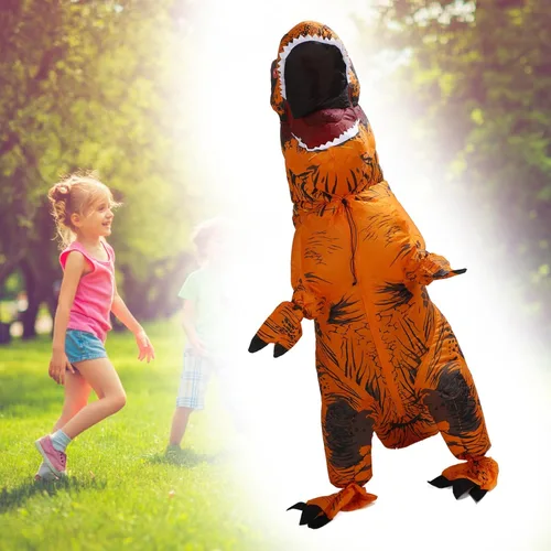 Vista 7 de Disfraz inflable de dinosaurio, disfraz de T Rex para Halloween (marrón)