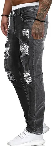 Vista 3 de Koodred Pantalones rasgados de pierna cónica para hombre, desgastados, ajustados, elásticos, jeans