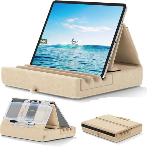 Vista 11 de KDD - Soporte de almohada para tablet, soporte plegable para iPad para regazo, cama y escritorio - Base para tablet con almohadilla suave y soporte