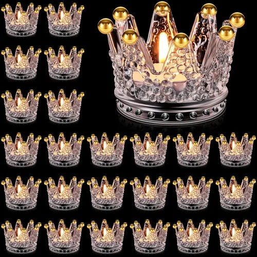 Vista 8 de Portavelas votivo de corona transparente, 24 piezas, estilo transparente Candelabros de cristal de corona a granel, centros de mesa de quinceañera