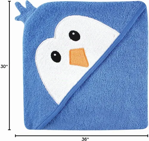 Vista 2 de Luvable Friends Toalla con capucha con cara de animal, talla única Azul Penguin