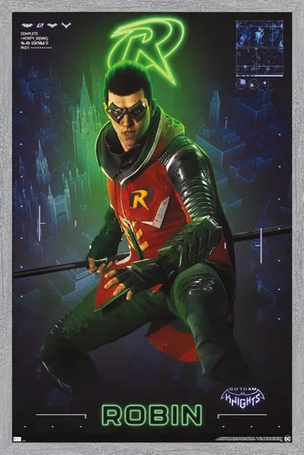 Vista 12 de Trends International DC Comics Gotham Knights - Póster de pared de Robin, 14.725 x 22.375 pulgadas, versión enmarcada de madera de granero