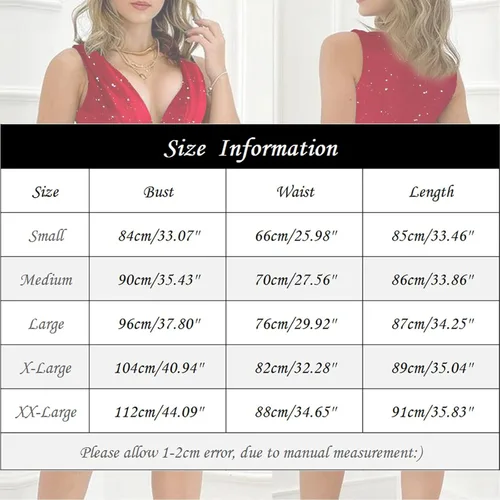 Vista 7 de Vestidos de mujer casual, sexy, holgado, decoración de nudo, cuello pronunciado, con purpurina, vestido de fiesta, vestido de cóctel casual