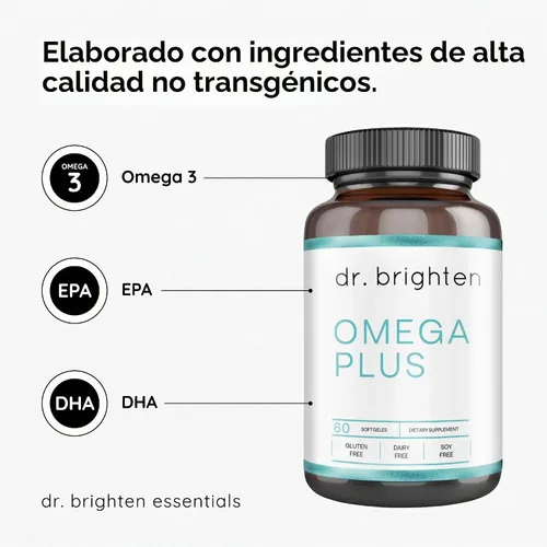 Vista 4 de Dr. Brighten Omega Plus — 1500 mg de suplemento de aceite de pescado EPA/DHA sin OMG para corazón, cerebro e sistema inmunológico — 60 cápsulas