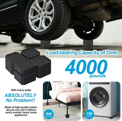 Vista 6 de Elevadores de muebles resistentes, elevadores de cama apilables, bloques de elevación de cama ajustables, elevación en alturas de 3 pulgadas