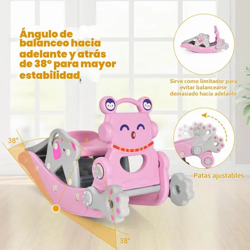 Vista 7 de GLACER Juguete mecedor 6 en 1 para niños pequeños, tobogán para niños con Pingüino rosa