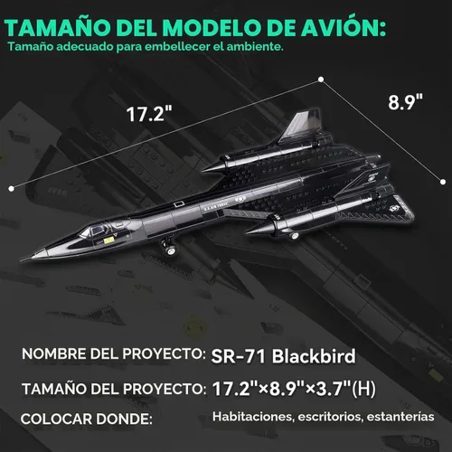 Vista 6 de ArtorBricks SR-71 - Juego de construcción militar de avión Blackbird de reconocimiento con soporte de exhibición, kit de modelo de 183 piezas