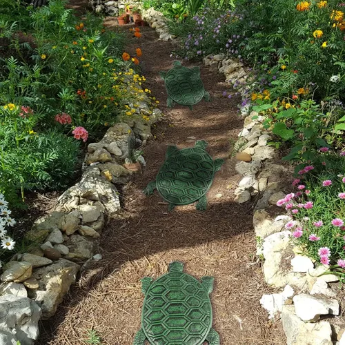 Vista 6 de MDLUU Paquete de 3 escalones de tortuga, losa de hierro fundido, piedra decorativa de tortuga para pasarela de jardín, cama de flores