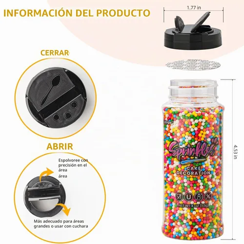 Vista 5 de Pastel Nonpareils Sprinkles, Sujoygar 4oz Edible Colored Cake Sprinkles Double-opening Design, 2mm Edible Dot Sprinkles for Cupcake Toppers Baking