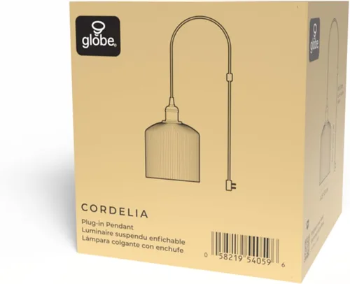 Vista 6 de Globe Electric Lámpara colgante enchufable de 1 luz, pantalla de resina blanca, cable de tela de 15 pies e interruptor en línea, iluminación