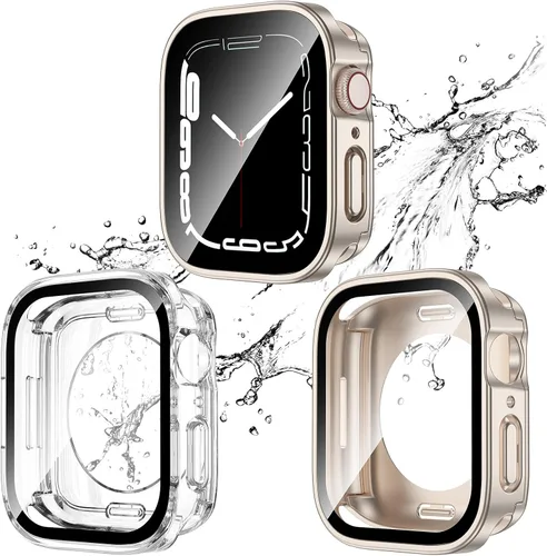 Vista 13 de Paquete de 2 fundas impermeables 2 en 1 para Apple Watch Series SE SE 6 5 4 40mm, borde recto de PC frontal y trasero con protector de pantalla