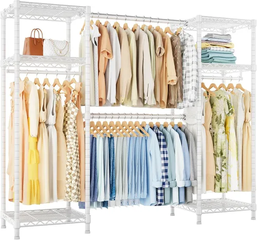 Vista 9 de Ulif E7 - Perchero para ropa, sistema de almacenamiento de ropa resistente con barras extensibles, perchero de metal con 6 estantes de alambre