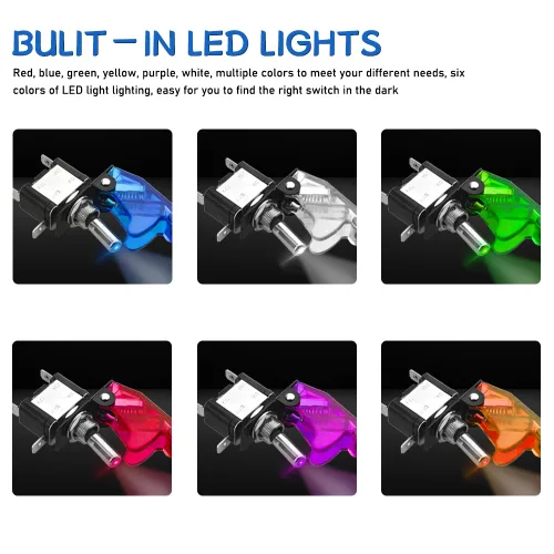 Vista 6 de WMYCONGCONG 6 unids 12V 20A LED interruptor de palanca de diodo Coche On/Off Control SPST Azul Rojo Verde Blanco Amarillo Púrpura