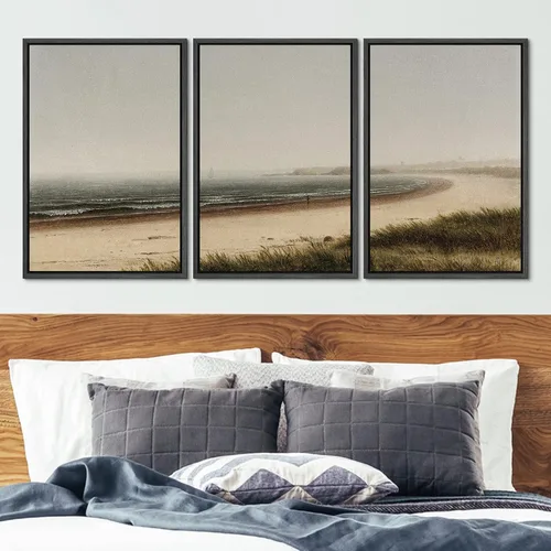 Vista 2 de Ashbrook Set de Arte de Pared en Lienzo Enmarcado, Naturaleza, Horizonte de Playa Nebulosa, Ilustraciones de Área Silvestre, Bellas Artes, Paisaje