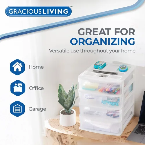 Vista 5 de Gracious Living Organizador de Cajones, Cajones de Almacenamiento de Escritorio de Plástico de 4 Niveles, Marco Blanco - Contenedores de Escritorio