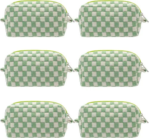 Vista 71 de PAZIMIIK Bolsa de Maquillaje a Cuadros para Bolso Portátil con Cremallera, Estuche Pequeño de Cosméticos para Accesorios de Viaje, Azul Ártico