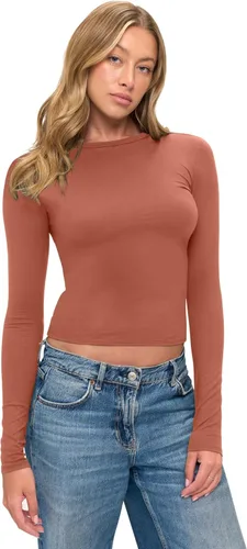 Vista 22 de Natural Uniforms Camiseta Baby Tee Crop Top de Manga Larga Y2K Súper Suave y Súper Elástica para Mujeres Blanco