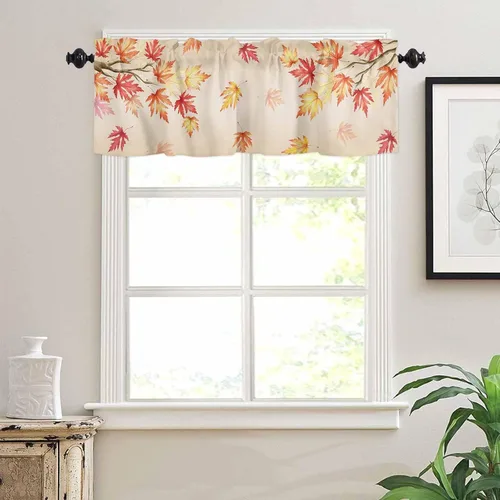 Vista 28 de Cortina de ventana ajustable con lazos para ventana, cenefa de cocina para sala de estar, arte abstracto, sol y arco iris, bolsillo para barra