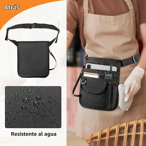 Vista 6 de Rexmica Delantal de Camarera y Servidor con Múltiples Bolsillos, Bolsa de Cintura Ajustable para Servidor, Delantal de Cintura para Camarera