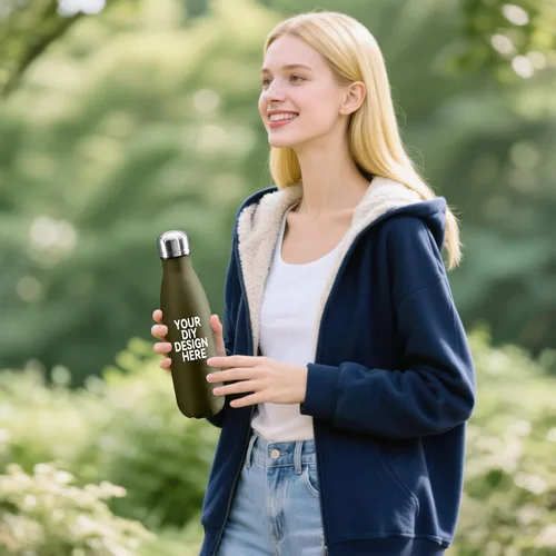 Vista 7 de Botella de agua personalizada de 17 onzas, botella de agua al vacío de doble pared aislada de acero inoxidable, tazas a prueba de fugas para Verde