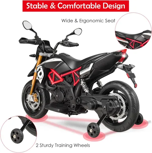 Vista 6 de OLAKIDS Aprilia - Motocicleta de 12 V para niños, motor eléctrico con licencia de Aprilia con ruedas de entrenamiento, suspensión de resorte