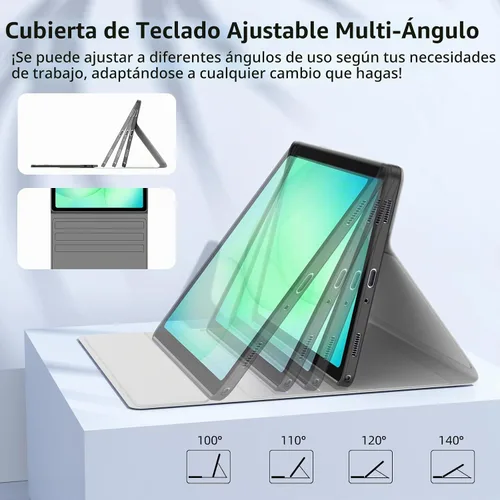 Vista 7 de Funda con teclado inalámbrico retroiluminado para Samsung Galaxy Tab A11+ Plus A9+ Plus 11 Negro A11+A9+