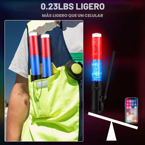 Vista 5 de Weewooday Paquete de 2 varitas de control de tráfico aéreo de seguridad de 11 pulgadas, varita LED de señal de tráfico linterna control de seguridad