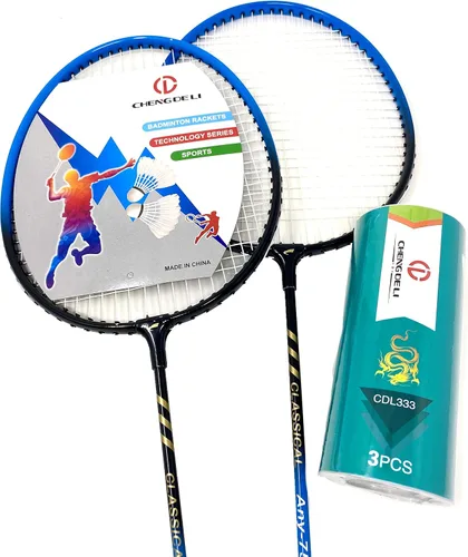 Vista 3 de Raqueta de bádminton de alta calidad, par de 2 raquetas con 3 volantes y bolsa de transporte incluida, para jugadores profesionales y principiantes