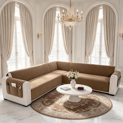 Vista 15 de Fundas de sofá seccionales impermeables en forma de L para sofá seccional Velvet, Soft, Thick, Non Slip Straps, Washable, L Shape, Corner Sofa