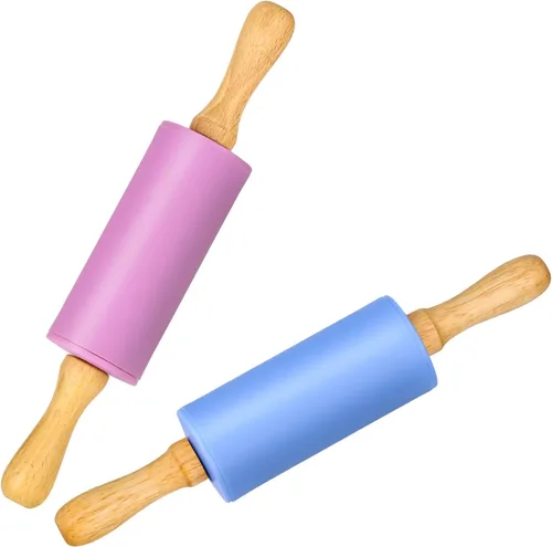 Vista 10 de Mini rodillo de silicona para niños, mango de madera antiadherente, 9 pulgadas, 1 paquete, color azul