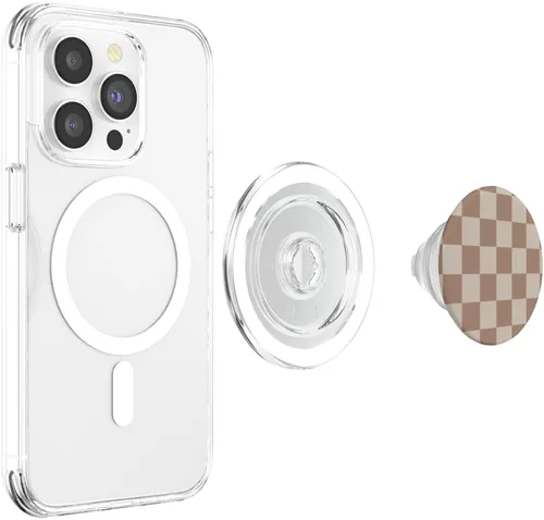 Vista 4 de Cute Classic Dark Brown Checkered Big Checkerboard PopSockets MagSafe PopGrip para iPhone