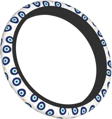 Vista 3 de Funda para volante MINIOZE de ojos malvados azules con luna mágica, accesorios para automóvil, linda para mujeres y niñas, universal de 15 pulgadas