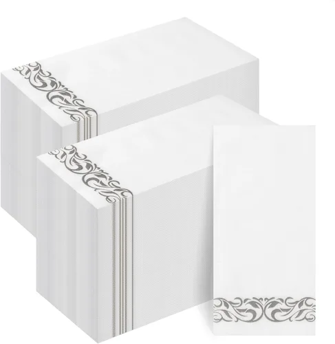 Vista 9 de Goodluck Paquete de 100 unidades de toallas de invitados con tacto de lino desechables – Toallas de mano de papel suaves y absorbentes para baño