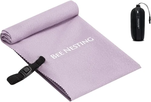 Vista 33 de Bee Nesting Toalla ultraligera de secado rápido – Paquete de 2 toallas de microfibra medianas y pequeñas con bolsillo compacto plegable para viajes