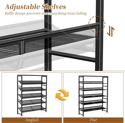 Vista 4 de Simple Trending Zapatero, organizador de zapatos de 6 niveles con capacidad para 25 pares, almacenamiento de zapatos de metal con estantes