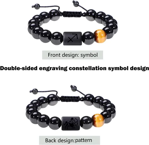 Vista 33 de SUMMER LOVE Father's Day Gifts Zodiac Bracelet for Men Women 10mm Natural Black Onyx Stone Star Sign Constellation Beaded Protection Bracelet
