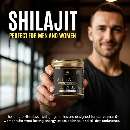 Vista 5 de SAHAK Gomitas Shilajit, fuerza del Himalaya y apoyo energético para hombres y mujeres con Ashwagandha KSM-66, miel de manuka MGO y más de 85