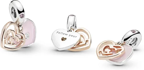 Vista 6 de PANDORA Joyería con dije de cristal colgante de laberinto de corazón rosa y plata de ley Esmalte Cristales