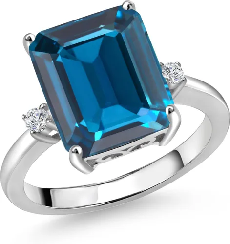 Vista 10 de Gem Stone King 5-7 Cttw Gemstone Birthstone and White Lab Grown Diamond 3-Stone Engagement Ring 925 Sterling Silver Center Emerald Cut 12X10MM